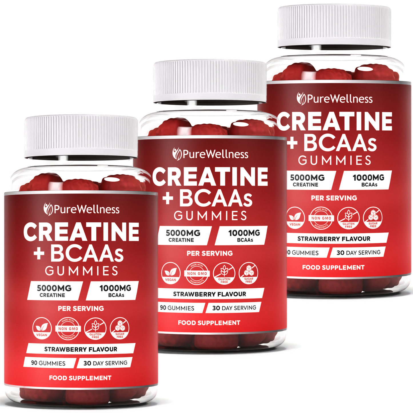 Creatine and BCAA Gummies | 30 Day Supply | Strawberry